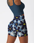 Cartoon cute flowers blue shorts