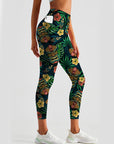 Hawaiian tropical colorful tribal tiki mask leggings