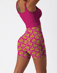 Cartoon pizza heart pattern rose red shorts