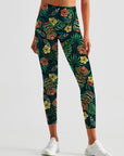 Hawaiian tropical colorful tribal tiki mask leggings