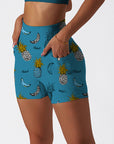 Fruit hand drawn leopard pineapple banana shorts