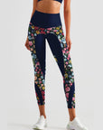 Love hip heart colorful flower splice dark blue leggings