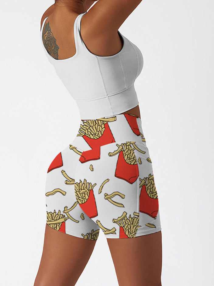 Cartoon french fries pattern print shorts