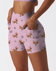 Animal cute red fox pink shorts