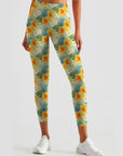 Flower yellow plumeria turtle leaves leggings