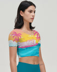 Hawaii seaside summer letter print short sleeves