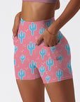 Cartoon cacti pattern pink shorts