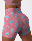 Cartoon cacti pattern pink shorts