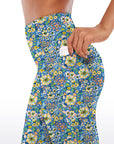 Flower big and small wildflower blue yoga capris