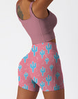 Cartoon cacti pattern pink shorts