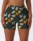 Engraving hand drawn botanical black shorts