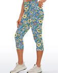 Flower big and small wildflower blue yoga capris