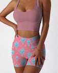 Cartoon cacti pattern pink shorts