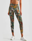 Flower colorful ditsy floral dark watercolor leggings