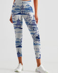 Chinese pagodas mountains print design leggings