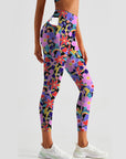 Flower hand paint magnolia love rainbow patchwork leggings