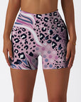 Animal leopard zebra print patchwork pink yoga shorts