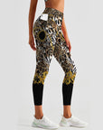 Animal leopard print gold chain leggings