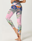 Botanical maldives coconut tree frangipani leaves leggings