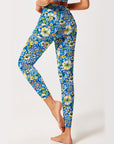 Flower big and small wildflower blue yoga leggings