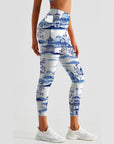 Chinese pagodas mountains print design leggings