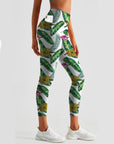 Botanical green leaves banana print leggings