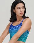 Blue light glitter gradient tank tops