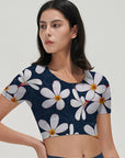 Flower white plumeria dark short sleeves