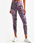 Animal leopard zebra print patchwork pink leggings