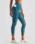 Fruit hand drawn leopard pineapple banana leggings