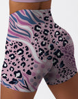 Animal leopard zebra print patchwork pink yoga shorts