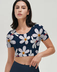 Flower white plumeria dark short sleeves