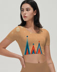 Geometry colorful triangle lines stars brownish yellow short sleeves