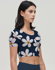 Flower white plumeria dark short sleeves