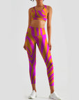 Orange and pink color block leggings