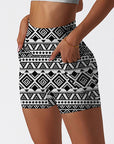 Ethnic tribal aztec motives black white shorts