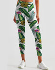 Botanical green leaves banana print leggings