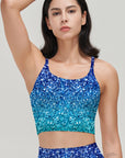 Blue light glitter gradient tank tops