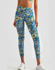 Flower big and small wildflower blue yoga leggings