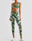 Botanical green leaves banana print leggings