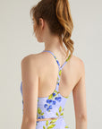 Fruit blueberry white leaves berry blue tank tops