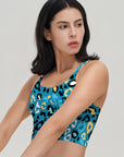 Animal colorful leopard pattern blue tank tops