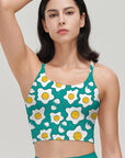 Cartoon fried eggs pattern pastel blue tank tops