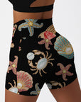 Ocean gem starfish turtle coral shell yoga shorts