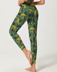 Botanical green leaves leopard high waisted leggings