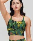 Botanical green leaves leopard tank tops