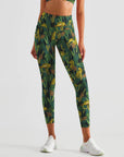 Botanical green leaves leopard high waisted leggings