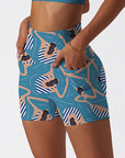 Girl swimmers in the pool blue shorts