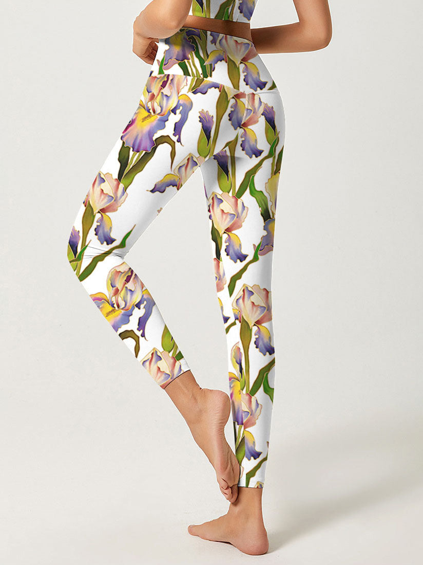 Flower watercolor iris painting leggings