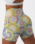 Colorful circular floral print shorts